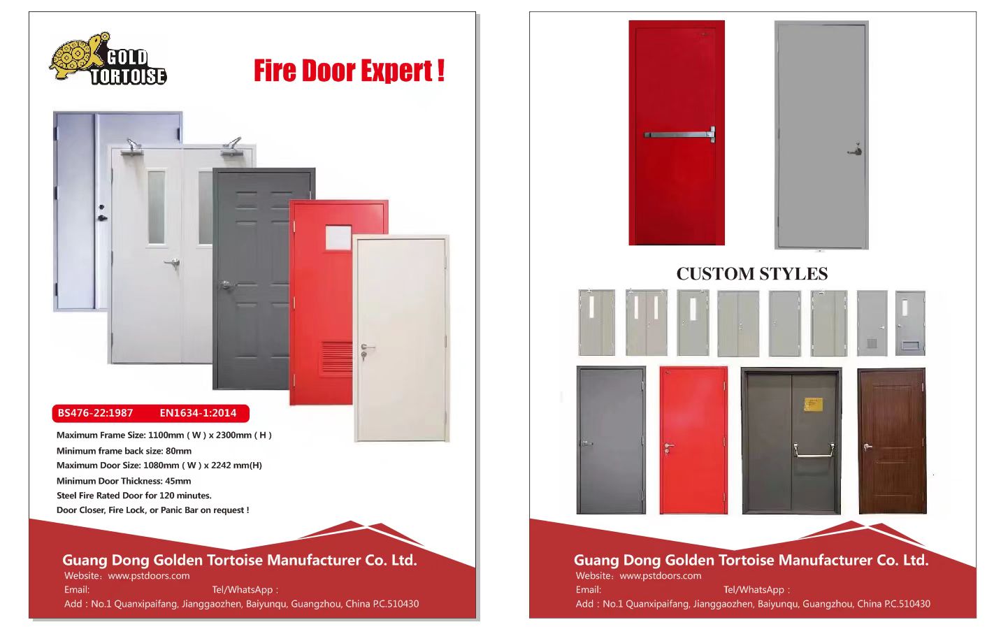 Gold Tortoise Fire Door Expert brochure with fire door styles and listed standards